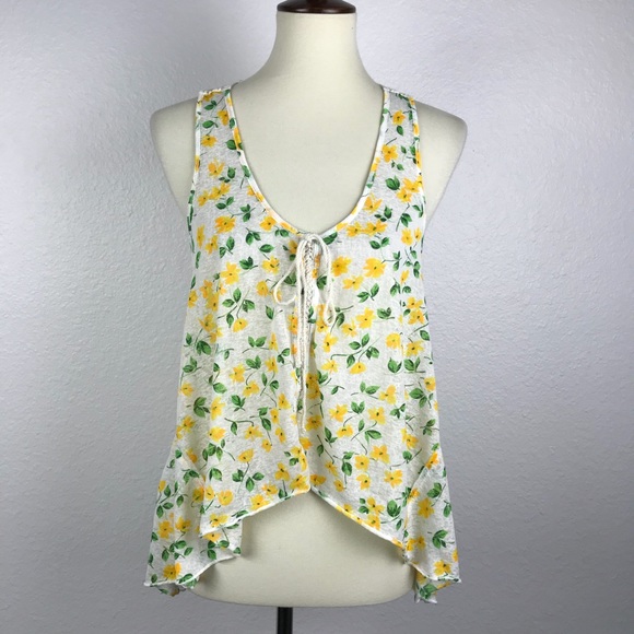 Free People Floral Crochet Asymmetrical Top T70 - Picture 2 of 8